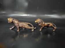 Lot Of 2 Vintage Brass / Bronze Tiger And Lion *Q picture