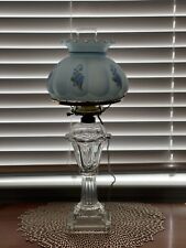 Antique: Pair of 19th Century Oil Lamps (Electrified) with Blue Shades  picture
