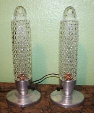 PAIR VINTAGE ART DECO CLEAR GLASS BULLET SKYSCRAPER BOUDOIR LAMPS - BOTH WORK picture