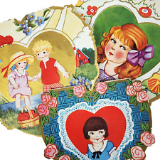 c1900s Valentine's Day Embossed Die Cut Greeting Cards Children Hearts Lot of 3 picture