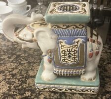 VTG  ASIAN STYLE CERAMIC GLAZED ELEPHANT STATUE PLANT STAND BOOKEND picture