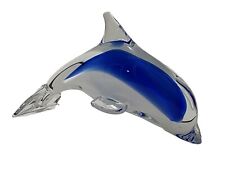 Collectible Cobalt Blue White and Clear Dolphin Hand Crafted Glass Fish Figurine picture