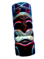 Vintage Hawaiian Carved Hand Painted Protector Mask Wall Hanging Decor picture