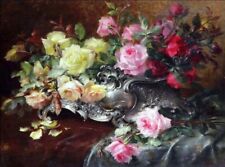 Art Oil painting Jean Baptiste Robie Belgian painter Flowers rose on the table picture