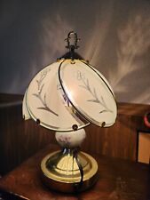 Vintage Floral Touch Lamp White Floral Glass Panel Polished Brass Base 3 Way 15