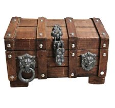 Vintage Wood Jewelry Box Pirate Treasure Chest Lion's Head, Antique-Style, 9in W picture