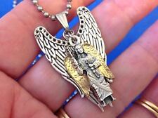 CUSTOM ARCHANGEL St MICHAEL Saint Medal NECKLACE Pendant Gold Plate Angel Wings  picture