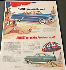 1952 Ford Sunliner & Victoria - Vintage Original Color Print Ad / Wall Art CLEAN picture