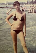 1990s Pretty Young Woman Bikini Beach Female Hands on waist Vintage Photo picture