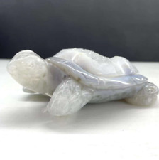 A++ Natural Agate Geode Quartz Hand Carved Tortoise Skull Crystal Healing Gem picture