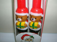 Vintage Pair 10 inch Christmas Holiday Candles Bears Dressed Like Santa 1990 NEW picture