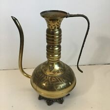 Jerusalem Long Neck Pitcher Oil Jug Brass 10”H picture