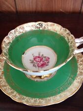 Royal Stafford Green Pink Roses Vintage Numbered Royal Stafford Teacup + Saucer picture