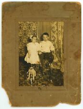 LARGE c1900s Cabinet Card Brother on Bicycle Sister & Puppy Kansas City, MO picture