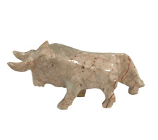Vintage Charging Bull Pink Stone Marble Sculpture Hand Carved Mexico Figurine picture