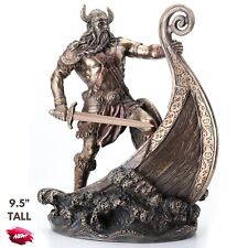 Viking Warrior Standing On Longship Prow Statue Viking Warrior Sailing Figurine picture