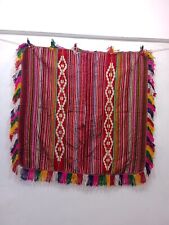Vintage Gorgeous Hand Woven Peruvian Or Bolivian Wool Textile Fringed 109×115 Cm picture