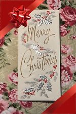 Vintage Christmas Card Merry Christmas Gold Silver Embossed MCM Single Env NOS picture