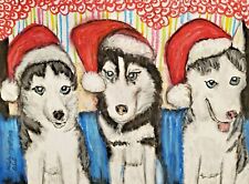 Siberian Husky Christmas Art Print 13 x 19 Collectible by Artist KSams Dogs picture