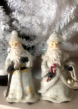 SET 2 VTG White SANTA CLAUS Xmas Figurine CHALKWARE PLASTER Figure Pipe Cleaners picture