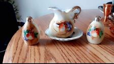 Vintage Hand Painted Fruit Salt And Pepper Shakers W/ Pitcher & Saucer-Gold Trim picture