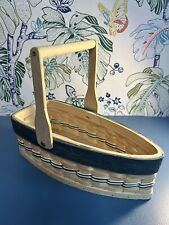 VTG Boat Shaped Basket W/Handle Natural Distressed Blue Coastal Nautical picture