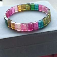 8.9mm Natural Rainbow Tourmaline Crystal Rectangle Bead Woman Lady Bracelet AAAA picture
