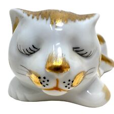 Vtg Japanese Porcelain Kutani Sleeping Peaceful Cat Figurine Nemuri Neko 5