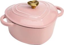  Cast Iron Dutch Oven Heart-Shaped Pot with Lid, Dual Handles, 2-Quart, Pink picture