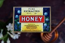Original 1930s Vintage Farmhouse Decor Gold Gilded Pure Honey Label Bees Clover  picture