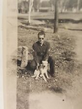 WWII Photo Airmen in Flight Suit w/ Dog Vintage Military B&W Possibly Australia picture