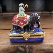 FABERGE MAHOUT ON INDIAN ELEPHANT  HAND PAINTED  PORCELAIN HINGED TRINKET BOX picture