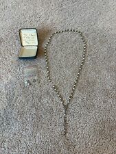 Vintage Antique Rosary Handwritten Note From Father & Olive Faux Pearl Sterling picture