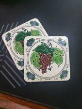 Vintage 1987 V. & B. Ceramic Tile Coaster Grape Made in Greece - 2 Coasters picture