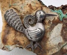 Vintage c.1930's-40's Navajo Handmade Sterl. Coin Silver Bird Stamped Brooch Pin picture