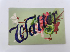 Postcard  - Large Letter Walter Embossed Glued Glitter - Flowers picture