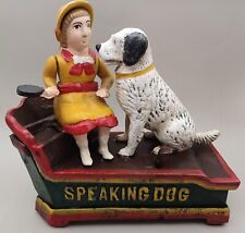 Vintage Antique CAST IRON Mechanical SPEAKING DOG Money Coin Bank Reproduction picture