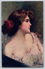Postcard A Asti Artist Signed Romantic Painting Of Beautiful Woman In Profile picture