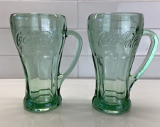 Libbey Coca Cola Thick Heavy Green Coke Glasses Handle Mugs 6 inch Tall 2 Pc picture