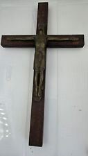 old vintage wooden cross with crucified Jesus in bronze picture