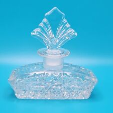 Vtg Clear Glass Perfume Bottle Large Stopper Fan Design picture