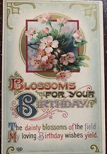 Birthday Postcard Victorian Era Blossoms Multicolored Vintage Antique picture