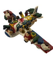 Vintage South American Folk Art Clay Airplane Ecuador Passengers Produce Animals picture