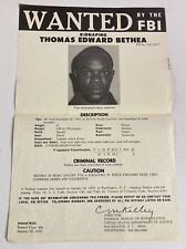 1976 Vintage FBI Wanted Poster Thomas Edward Bethea picture