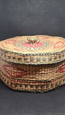 Vintage Octagonal Woven Sweet Grass Nesting Trinket Sewing Basket Multicolor  picture