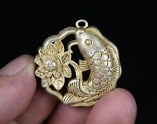 3.5CM Rare Old Chinese Miao Silver Feng Shui Fish Flower Lucky Pendant picture