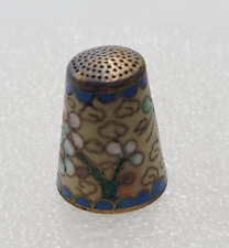 VTG Peoples Republic of China Cloisonne Blue Pink White Flowers Thimble picture