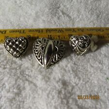 Three Vintage Stirling Silver Heart Shaped Button Covers picture