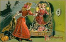 Tuck's Series 150 Halloween Postcard~Woman Looking In Mirror~Witch~Beau~c1908 picture