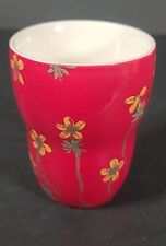 Rare Starbucks No Handle Handleless Red Floral 3D Paint Textured Coffee Mug  picture